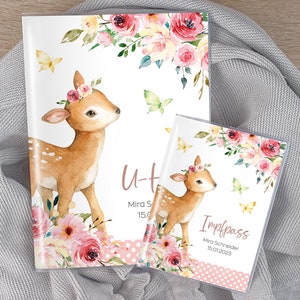 U-Heft-Hülle Impfpass Reisepass, personalisiert Reh Blumen