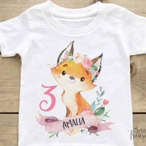 Geburtstagsshirt personalisiert, Geburtstag Mädchen Fuchs T-Shirt TShirt zdjęcie 1