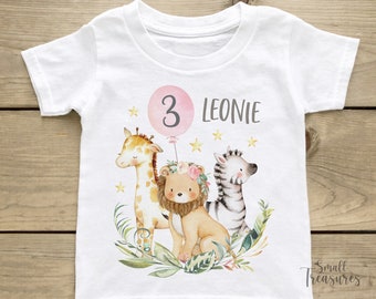 Geburtstagsshirt personalisiert, Dschungel Mädchen T-Shirt