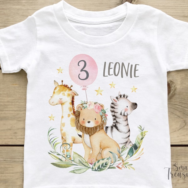 Geburtstagsshirt personalisiert, Dschungel Mädchen T-Shirt