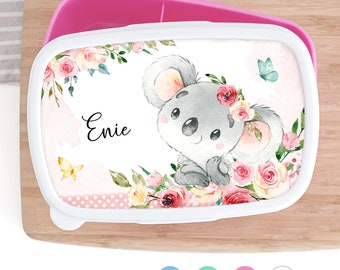 Brotdose Brotbox Lunchbox personalisiert, Aquarell Koala Blumen