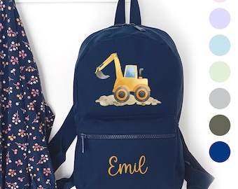 Kindergartenrucksack Bagger, Kindergartentasche personalisiert, Farbauswahl, Geschenkidee für Kinder, Kindergartenkind