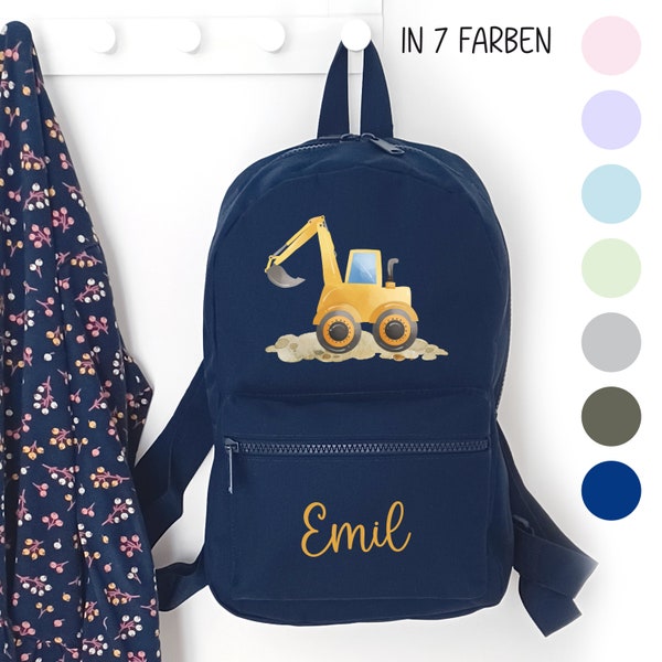 Kindergartenrucksack Bagger, Kindergartentasche personalisiert, Farbauswahl, Geschenkidee für Kinder, Kindergartenkind