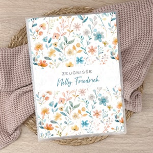 Zeugnismappe personalisiert, Zeugnisordner Blumen, Schulkind, Zeugnisse, Geschenk zur Einschulung