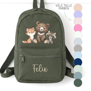 Kinderrucksack Waldtiere Bär, Kindergartenrucksack personalisiert, Geschenkidee für Kinder