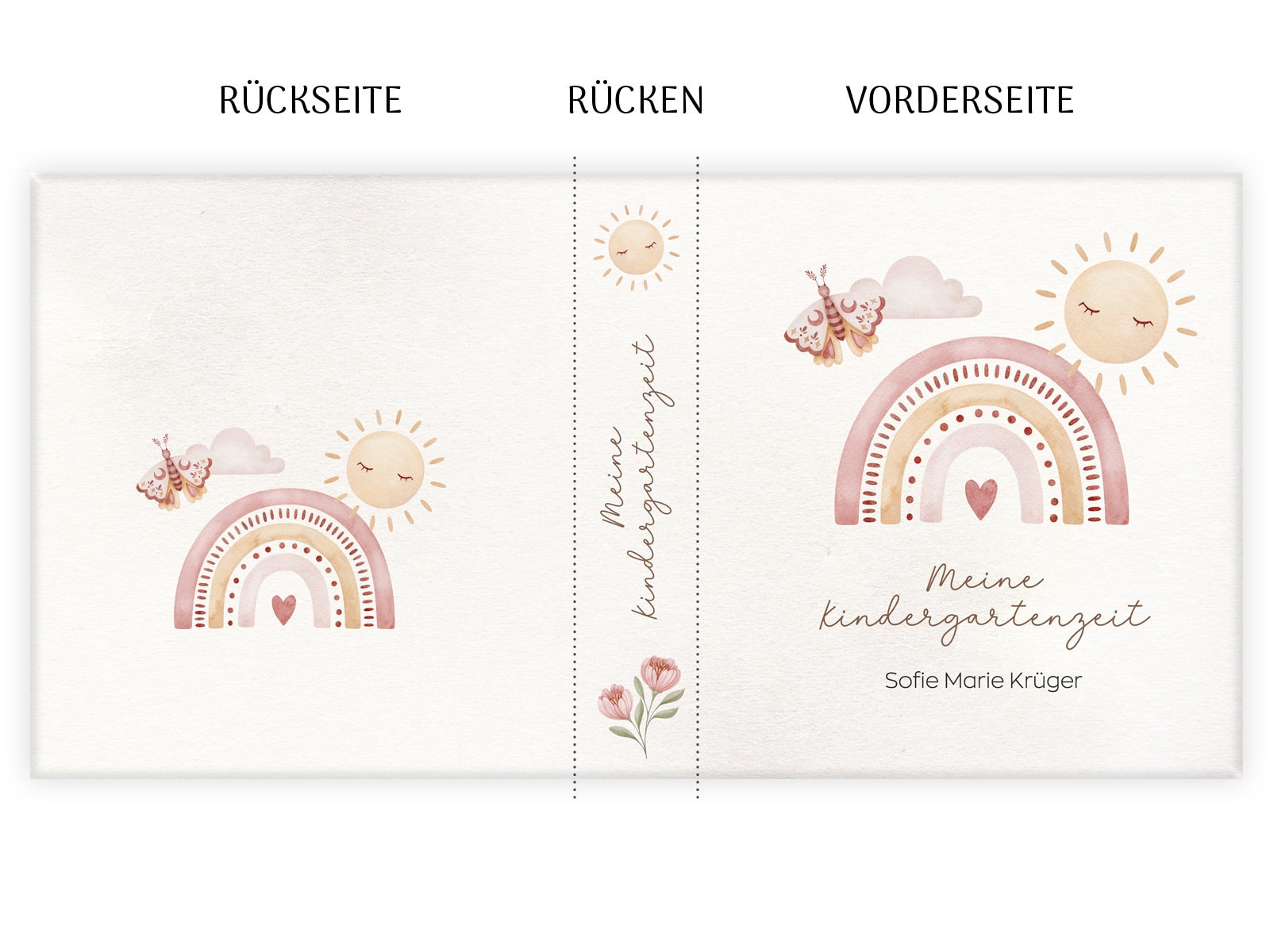 Kindergartenordner Boho Regenbogen, Ordner personalisiert mit Name, Portfolio, Sammelordner, Kindergartenmappe, Kita-Ordner