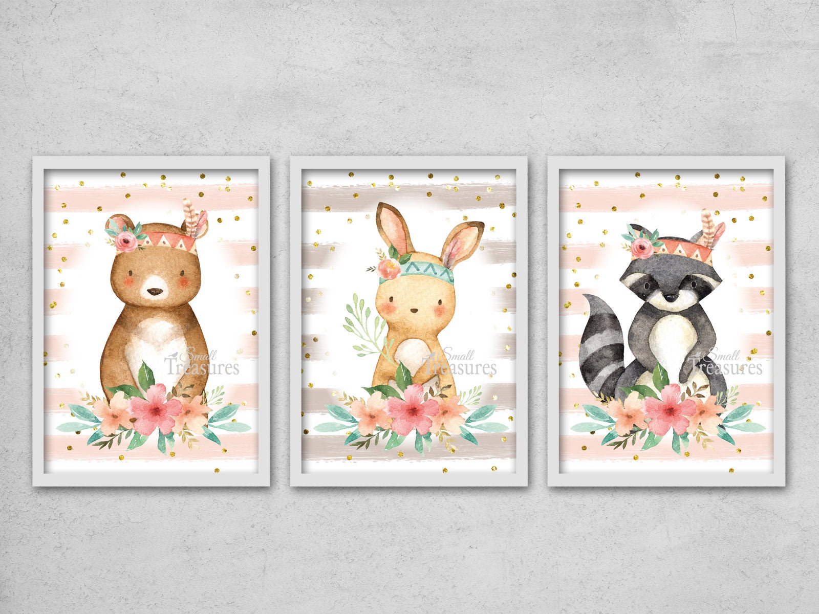 Nursery Pictures Print Children's Room Deco 3set Animals Etsy
