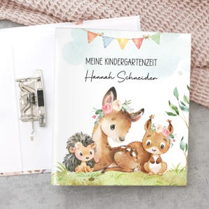Kindergartenordner Waldtiere Reh, Ordner personalisiert mit Name, Portfolio, Sammelordner, Kindergartenmappe, Kita-Ordner