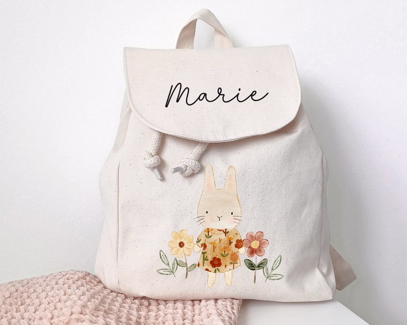 Kinderrucksack personalisiert mit Name, Hase afbeelding 1