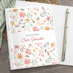 Zeugnisordner Blumen Zeugnismappe personalisiert, Geschenk zur Einschulung, Schulkind