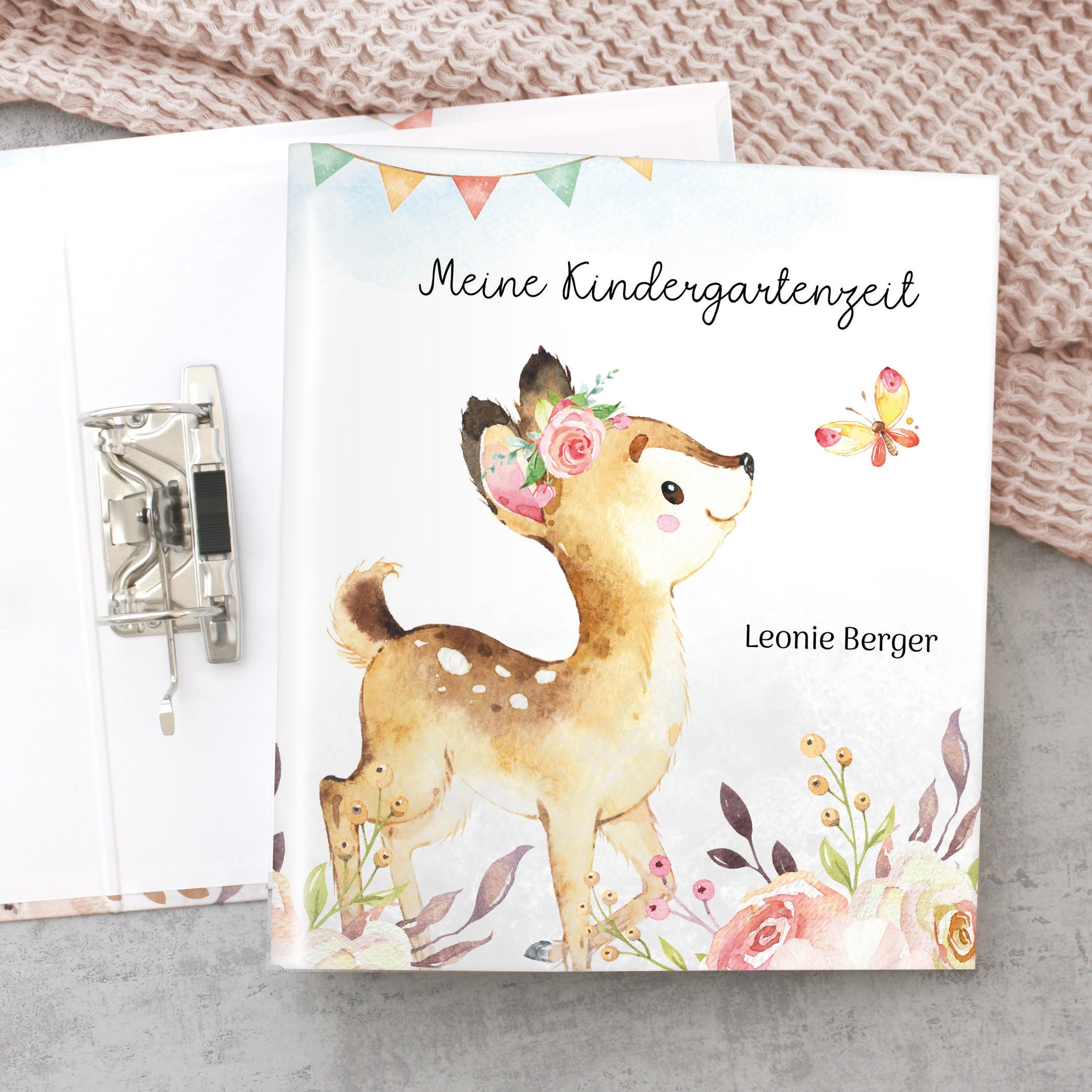 Kindergartenordner Reh, Ordner personalisiert mit Name, Portfolio, Sammelordner, Kindergartenmappe, Kita-Ordner