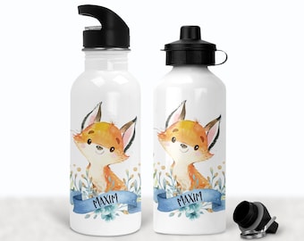 Trinkflasche für Kinder mit Namen personalisiert, Fuchs