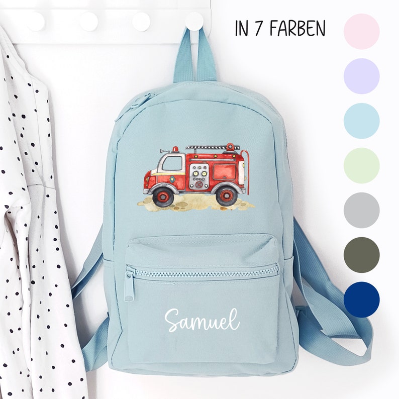 Kindergartenrucksack Feuerwehr, Kindergartentasche personalisiert, Farbauswahl, Geschenkidee für Kinder, Kindergartenkind afbeelding 1