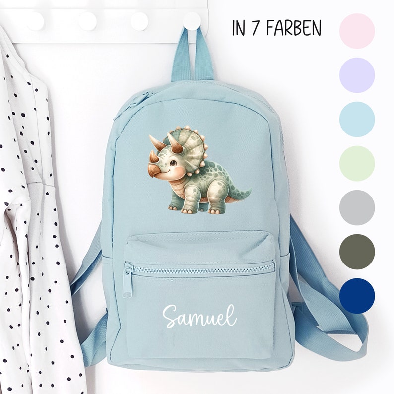 Kindergartenrucksack Dino, Kindergartentasche personalisiert, Farbauswahl, Geschenkidee für Kinder, Kindergartenkind, Dinosaurier afbeelding 7