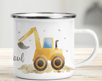 Kindertasse Baustelle Bagger mit Name personalisiert