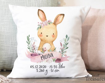 Kissen Kinderkissen Hase Mädchen Namenskissen Geburt Geschenk personalisiert mit Name