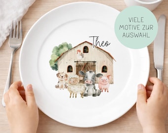 Kinderteller Bauernhof personalisiert | Geschenkidee für Kinder | Kindergeschirr Teller mit Namen