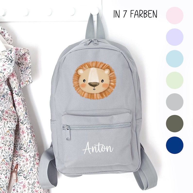 Kinderrucksack Löwe, Kindergartentasche personalisiert, Farbauswahl, Geschenkidee für Kinder, Kindergartenkind zdjęcie 1