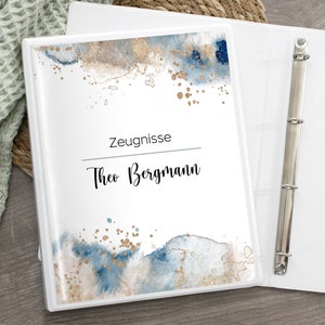 Zeugnismappe personalisiert, Zeugnisordner Aquarell blau, Geschenkidee Einschulung Schulkind