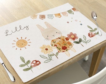 Platzdeckchen für Kinder Hase, Tischset Platzset Textil mit Namen personalisiert