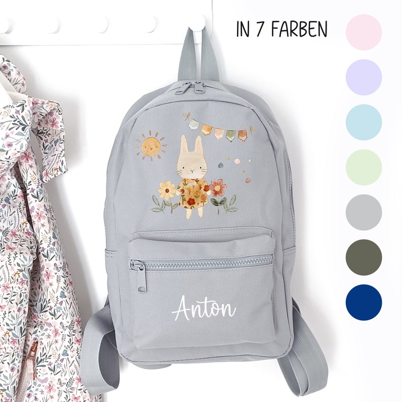 Kindergartenrucksack Hase, Kindergartentasche personalisiert, Farbauswahl, Geschenkidee für Kinder, Kindergartenkind image 8