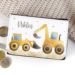 Geldbörse für Kinder Bagger Portmonee personalisiert mit Name Baustelle
