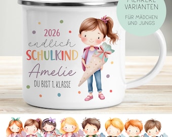 Geschenk zur Einschulung, Kindertasse mit Namen, Schulanfang Schulkind, Kindertasse personalisiert