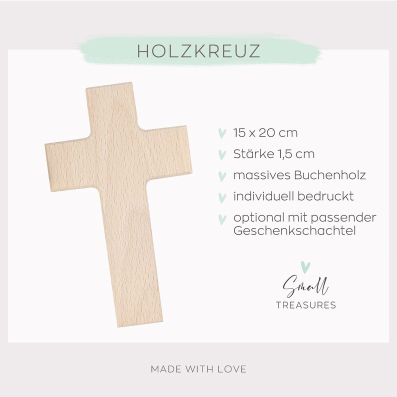 Taufkreuz für Kinder, Holzkreuz personalisiert Regenbogen blau Kreuz Bild 2