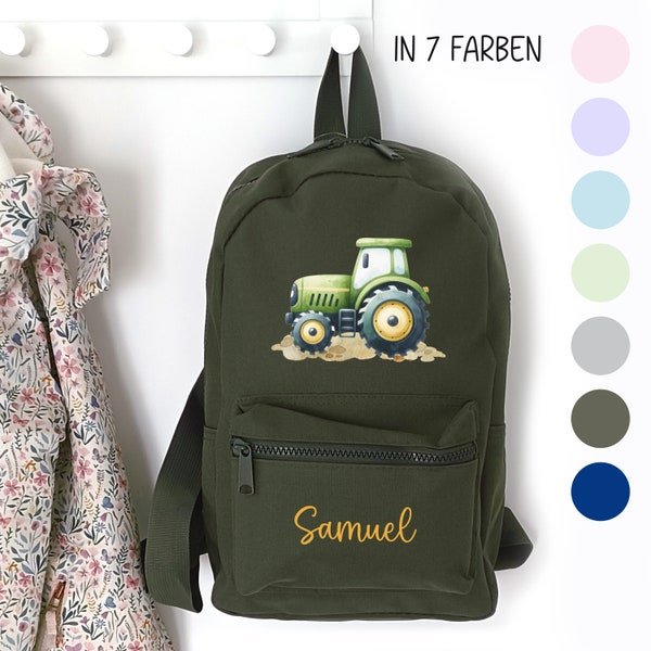 Kinderrucksack Trecker Traktor, Kindergartentasche personalisiert, Farbauswahl, Geschenkidee für Kinder, Kindergartenkind Rucksack