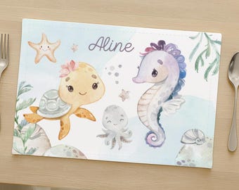 Personalisiertes Tischset für Kinder | Platzset mit Namen | Textil Platzdeckchen Seepferdchen