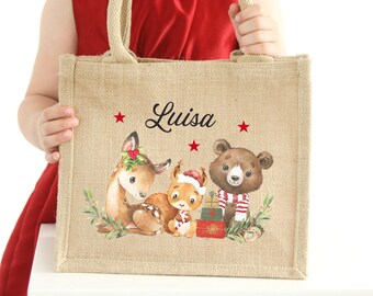 GRAU Filztasche Weihnachten mit Name Weihnachtstasche Weihnachtsbaum Wichtel Geschenk Verpackung Nikolaus