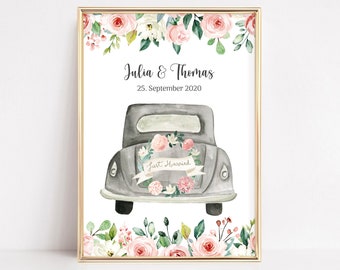 Poster Hochzeitsdatum Auto Hochzeitsauto personalisiert, Deko Geschenkidee zur Hochzeit