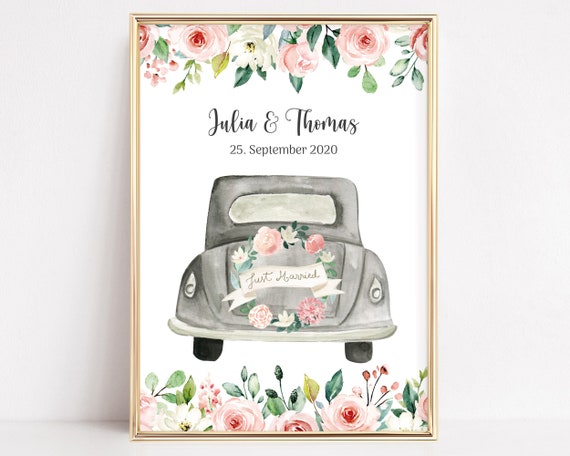 Poster Hochzeitsdatum Auto Hochzeitsauto personalisiert, Deko Geschenkidee  zur Hochzeit -  España