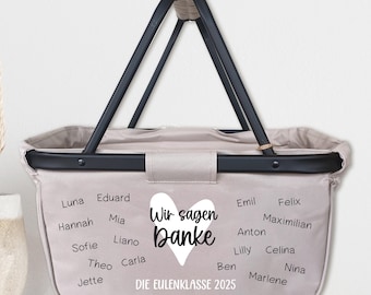 Abschiedsgeschenk Einkaufskorb für Lehrerin Erzieherin, personalisiert Kindernamen, wir sagen Danke