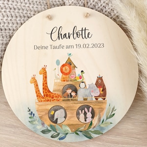 Holzschild zur Taufe mit Name, personalisiert Taufgeschenk