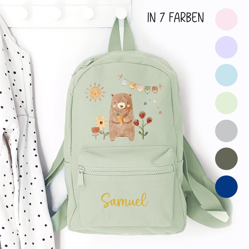 Kindergartenrucksack Bär, Kindergartentasche personalisiert, Farbauswahl, Geschenkidee für Kinder, Kindergartenkind image 1