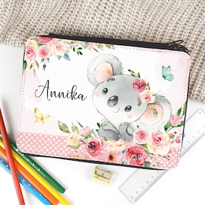 Mäppchen mit Name personalisiert, Federmäppchen mit Inhalt, Schulmäppchen, Federmappe Koala