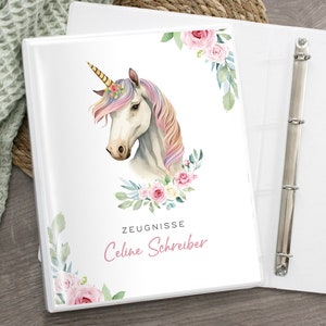 Zeugnismappe Zeugnisordner Einhorn personalisiert, Geschenk zur Einschulung, Schulkind