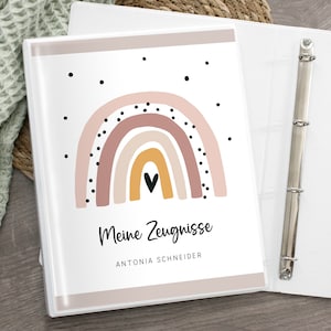 Zeugnismappe personalisiert, Zeugnisordner Regenbogen rosa blau, zur Einschulung, Schulkind, 1. Klasse