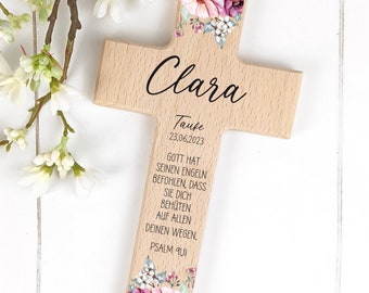 Holzkreuz für Kinder, personalisiert Blumen Kreuz, Taufkreuz