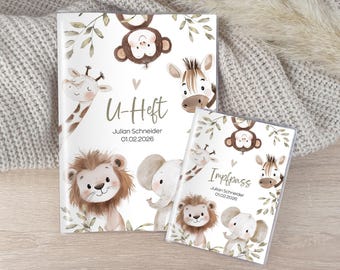 U-Heft-Hülle Dschungeltiere | Impfpass Reisepass mit Namen personalisiert | Geschenkidee zur Geburt