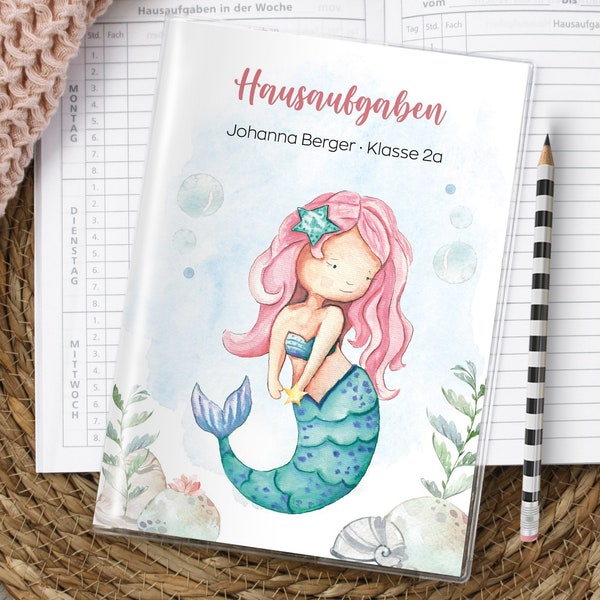 Hausaufgabenheft-Hülle Hausaufgaben, personalisiert Meerjungfrau