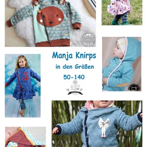 Könnte beinhalten: Eine Sammlung von Schnittmustern für Kinderkleidung. Die Schnittmuster sind für die Größen 50-140. Die Schnittmuster bieten eine Vielzahl von Stilen, darunter eine Kapuzenjacke, eine Strickjacke und ein Kleid. Die Schnittmuster sind in verschiedenen Farben und Stoffen erhältlich.