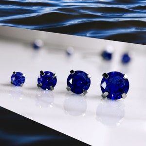 Titanium Sapphire Blue CZ Studs. 3mm 4mm 5mm & 6mm, Nickel Free Earrings. Rich Blue Cubic Zirconia and Pure Titanium.