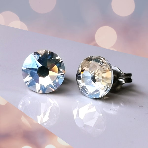 Titanium Moonlight Crystal Clear Stud Earrings. 6.5mm Wide, Nickel Free Hypoallergenic Earrings Made With Pure Titanium