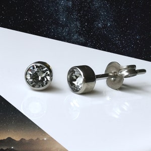 Titanium Black Diamond Coloured 4mm Stud Earrings - Nickel Free Hypoallergenic Earrings - Made With Titanium