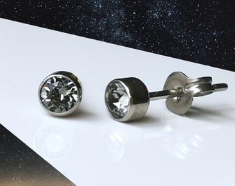 Titanium Black Diamond Coloured 4mm Stud Earrings. Nickel Free Hypoallergenic Earrings Made With Titanium