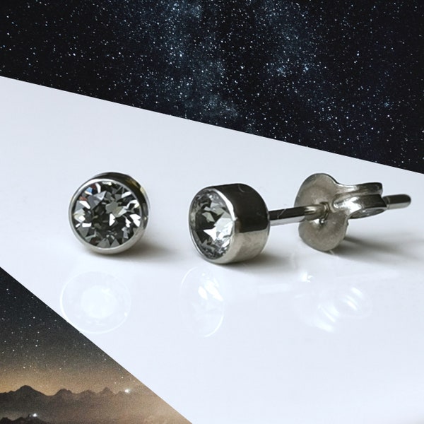 Titanium Black Diamond Coloured 4mm Stud Earrings. Nickel Free Hypoallergenic Earrings Made With Titanium