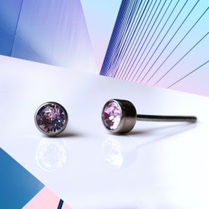 Titanium Light Purple Amethyst Coloured 4mm Stud Earrings. Nickel Free Hypoallergenic Earrings Made With Titanium