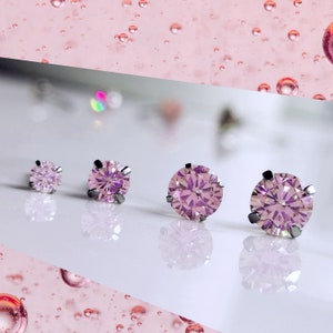 Titanium Light Rose Pink CZ Stud. 3mm 4mm 5mm & 6mm, Nickel Free Earrings. Pink Cubic Zirconia and Pure Titanium.
